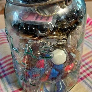 Vintage Glass Jar with Assorted Beads